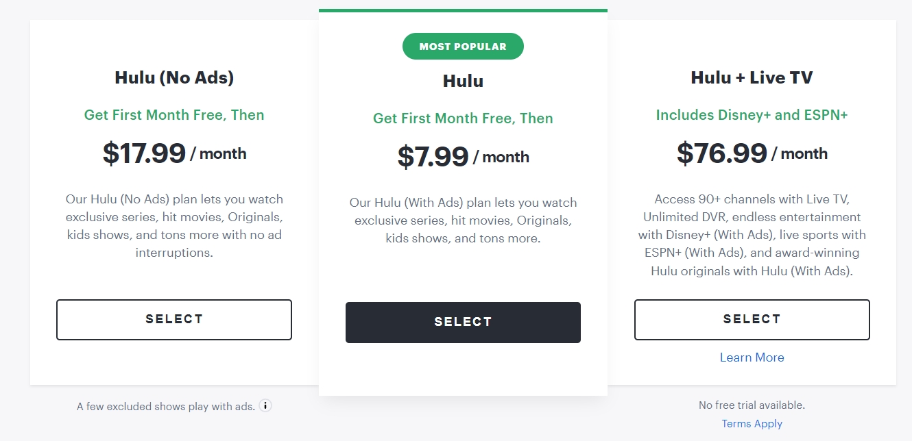 Hulu 套餐价格